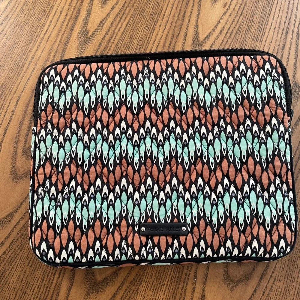Vera Bradley Ziggy Zinnia Quilted Laptop Tablet Sleeve Case Teal Orange Black